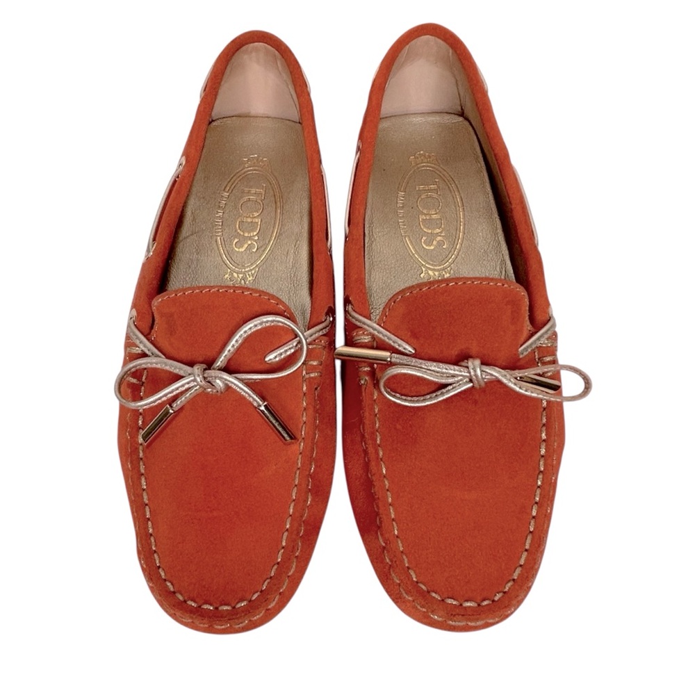 Tod's Womens Orange Suede Leather Gommino Bubble Driving Loafers Sz 5